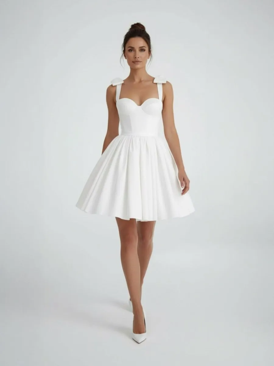 Sweet A-Line Sweetheart Sleeveless Short Satin Wedding Dresses sold by KissProm product image thumbnail 3