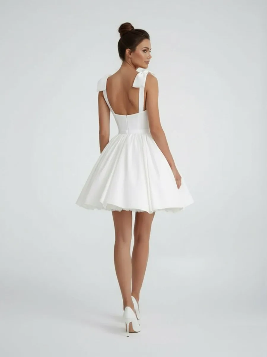 Sweet A-Line Sweetheart Sleeveless Short Satin Wedding Dresses sold by KissProm product image thumbnail 4