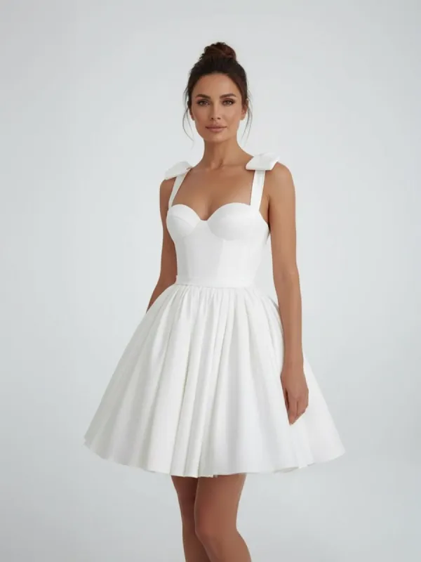 Sweet A-Line Sweetheart Sleeveless Short Satin Wedding Dresses made by KissProm