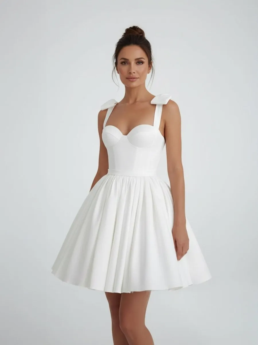 Sweet A-Line Sweetheart Sleeveless Short Satin Wedding Dresses sold by KissProm