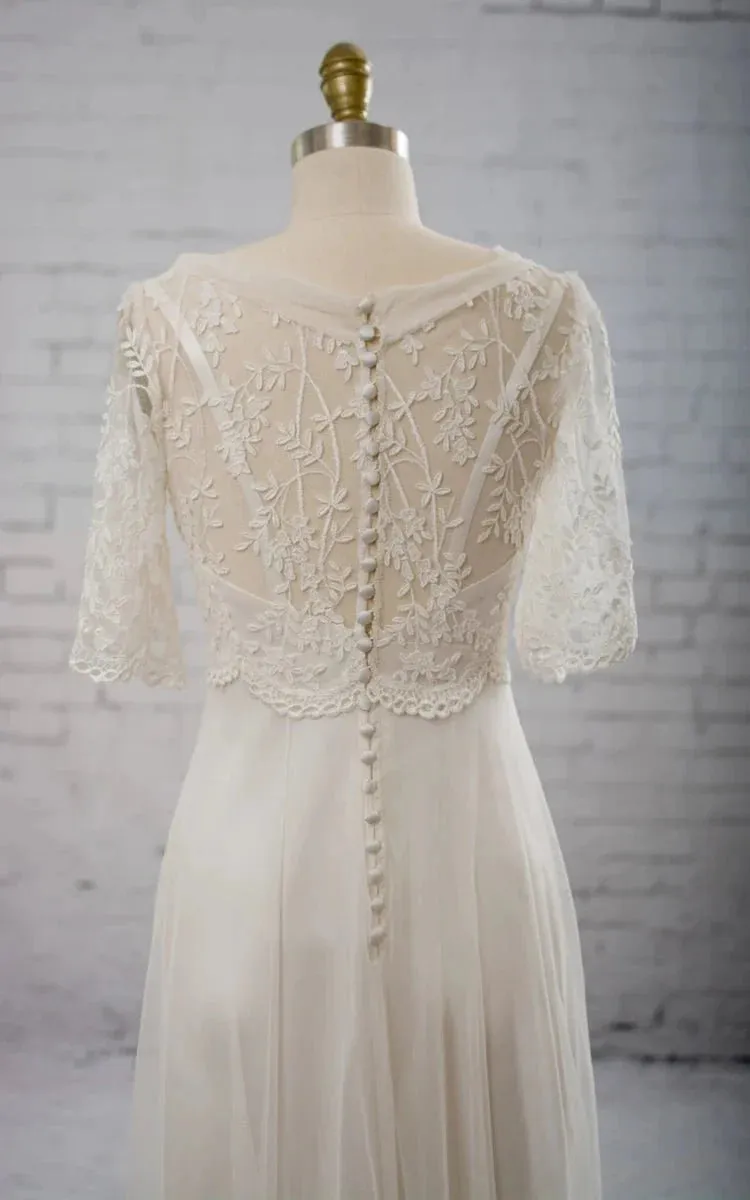 Sweetheart A-line Chiffon Dress With Half-sleeved Illusion Bodice sold by KissProm product image thumbnail 3