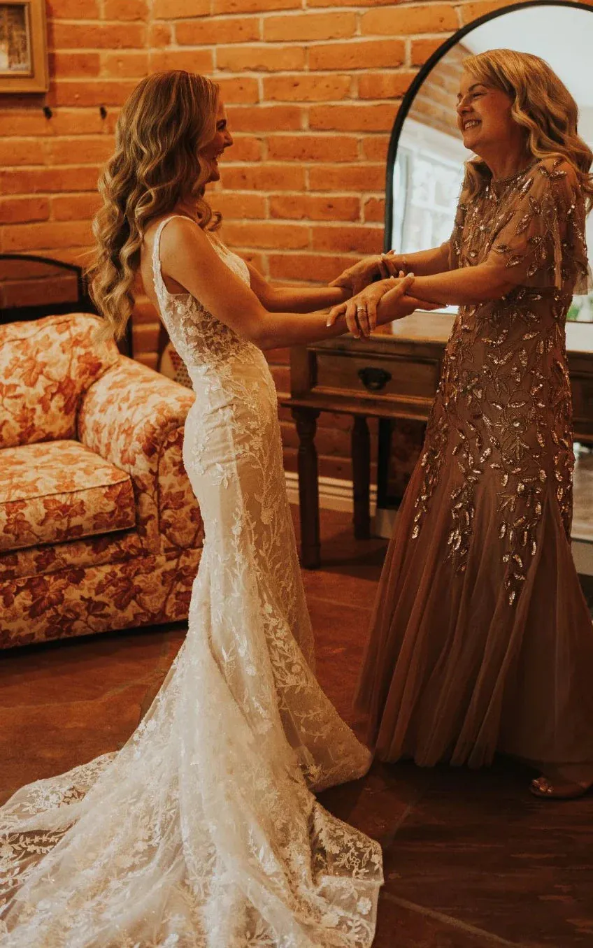 Sexy Mermaid V-neck Lace Sleeveless Wedding Dress with Sweep Train Simple Elegant Ethereal Country Garden sold by KissProm product image thumbnail 2