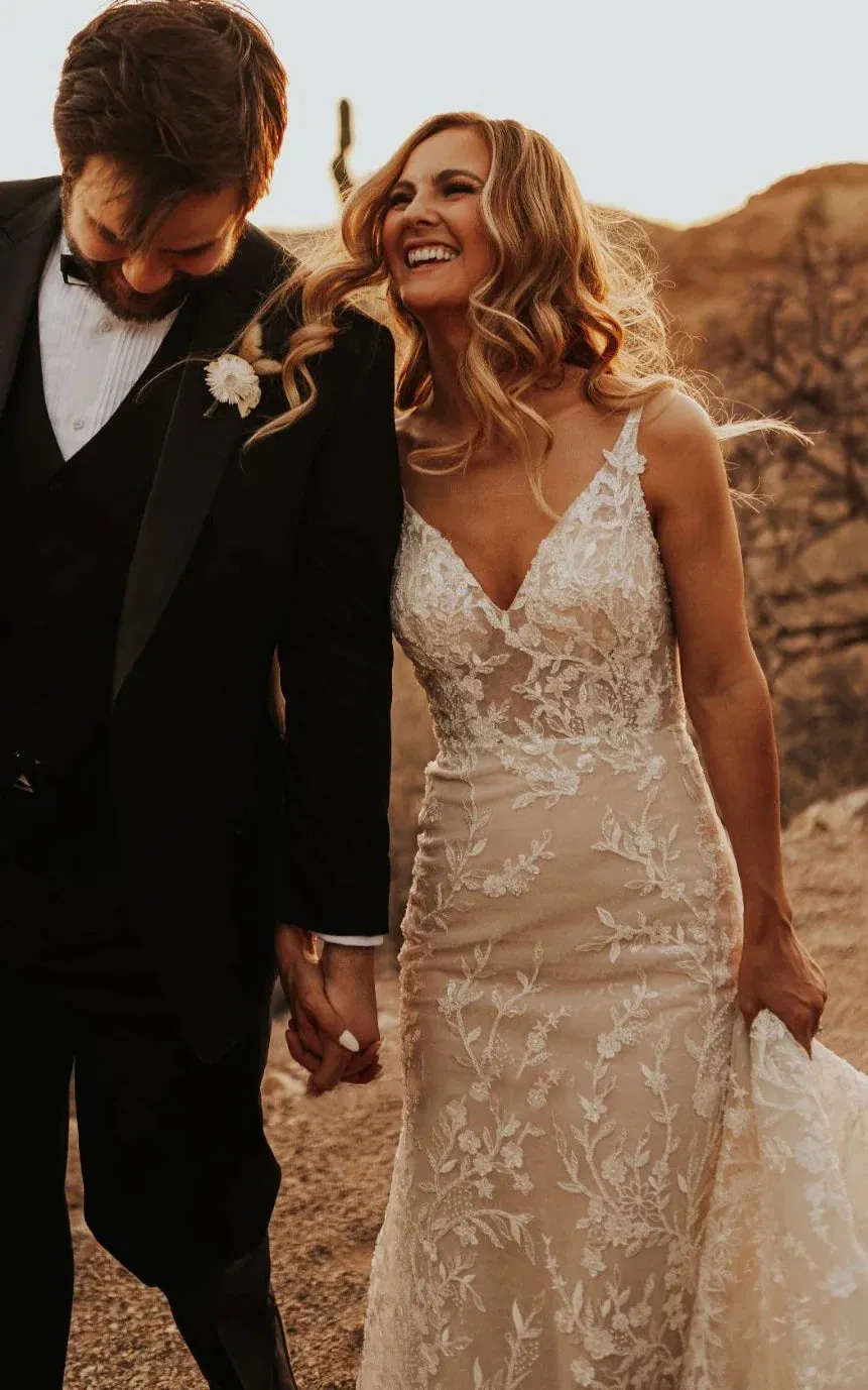 Sexy Mermaid V-neck Lace Sleeveless Wedding Dress with Sweep Train Simple Elegant Ethereal Country Garden sold by KissProm product image thumbnail 3