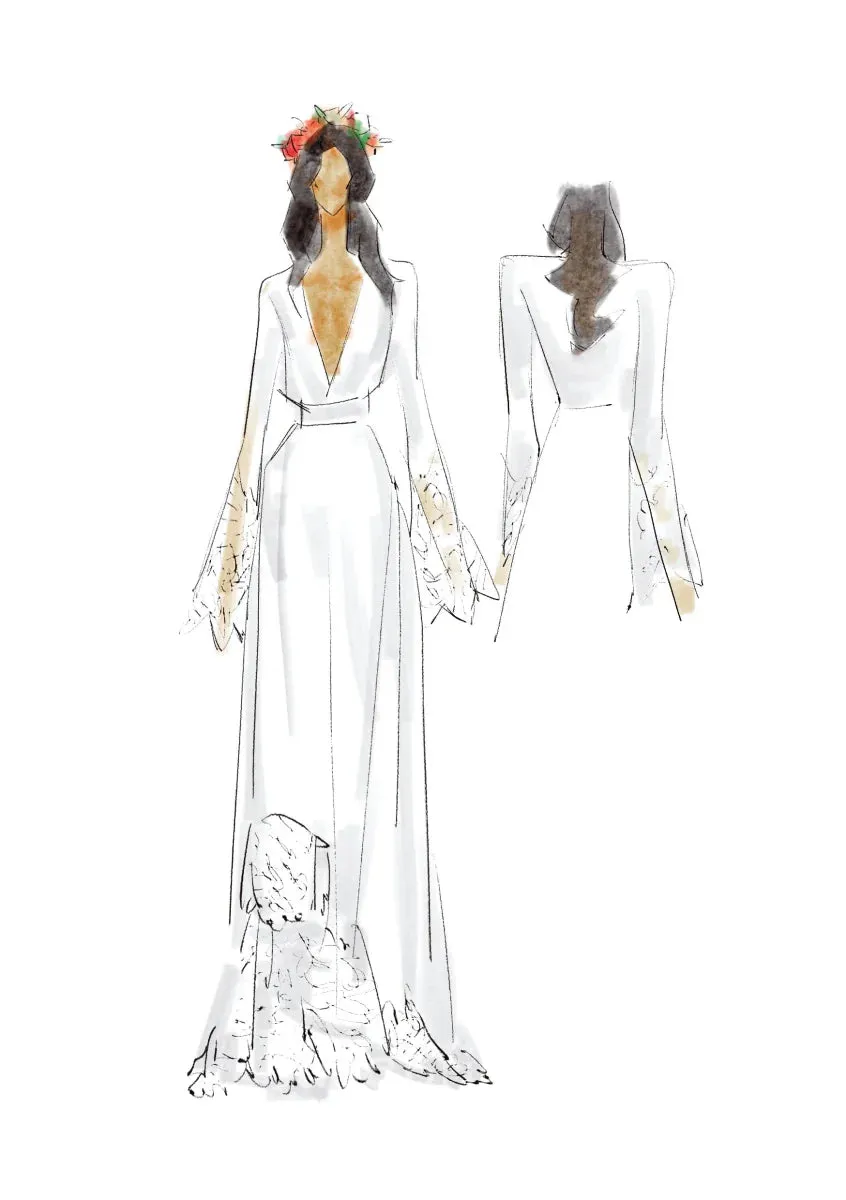Modest Hippie Bohemian Long Sleeve V-Neck Lace Wedding Dress sold by KissProm product image thumbnail 4