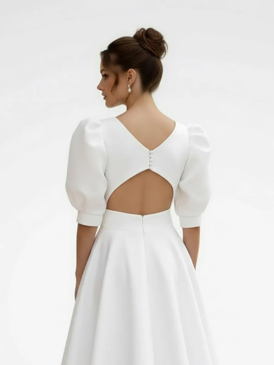 Elegant Bateau A Line Satin Knee-length Wedding Dress sold by KissProm product image thumbnail 5