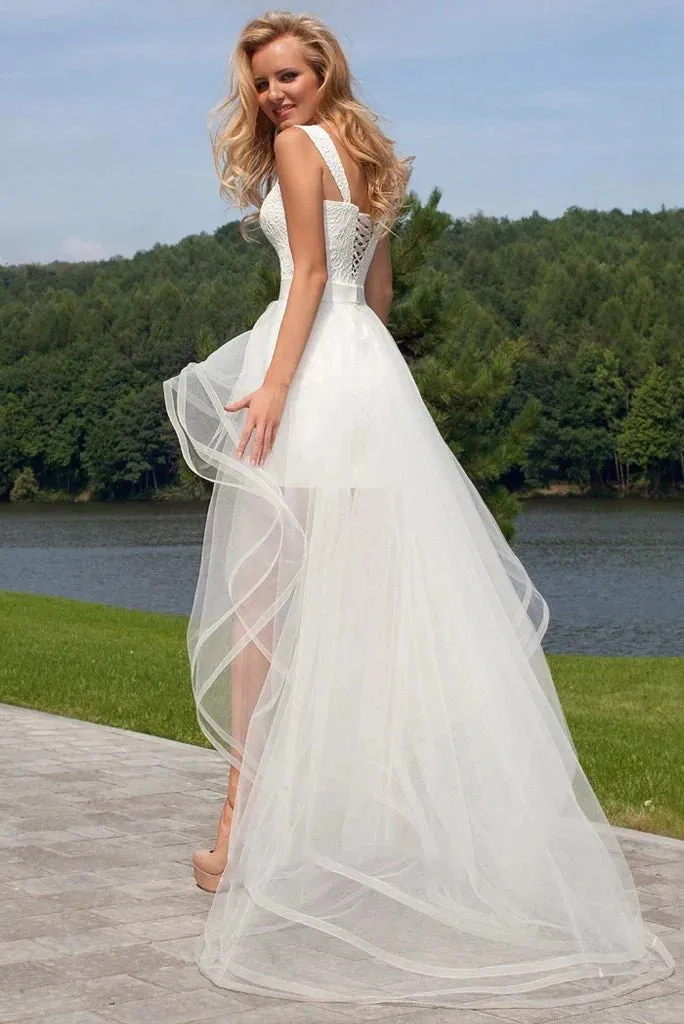Beach Short Sweetheart Detachable Lace Wedding Dress With Tied Back sold by KissProm product image thumbnail 4