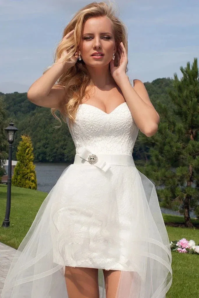Beach Short Sweetheart Detachable Lace Wedding Dress With Tied Back sold by KissProm product image thumbnail 3