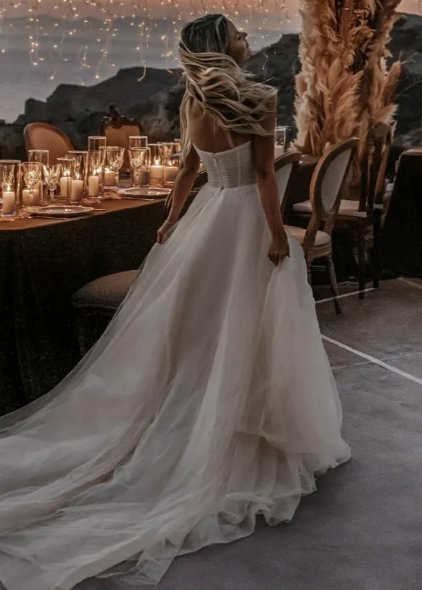 Romantic A-Line Sweetheart Tulle Beach Wedding Dresses with Slit sold by KissProm product image thumbnail 3