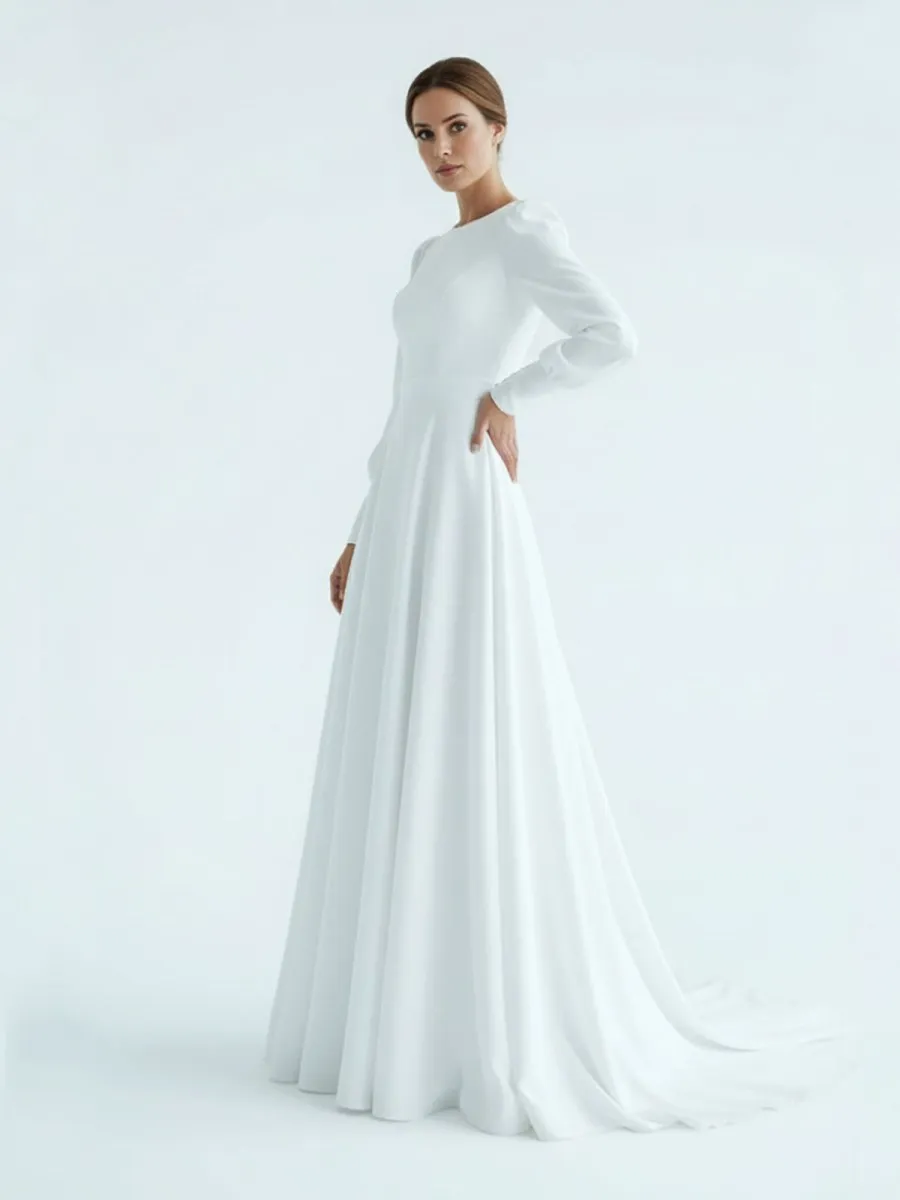 Modest A Line Long Sleeves Wedding Dress Vintage Gown sold by KissProm product image thumbnail 5