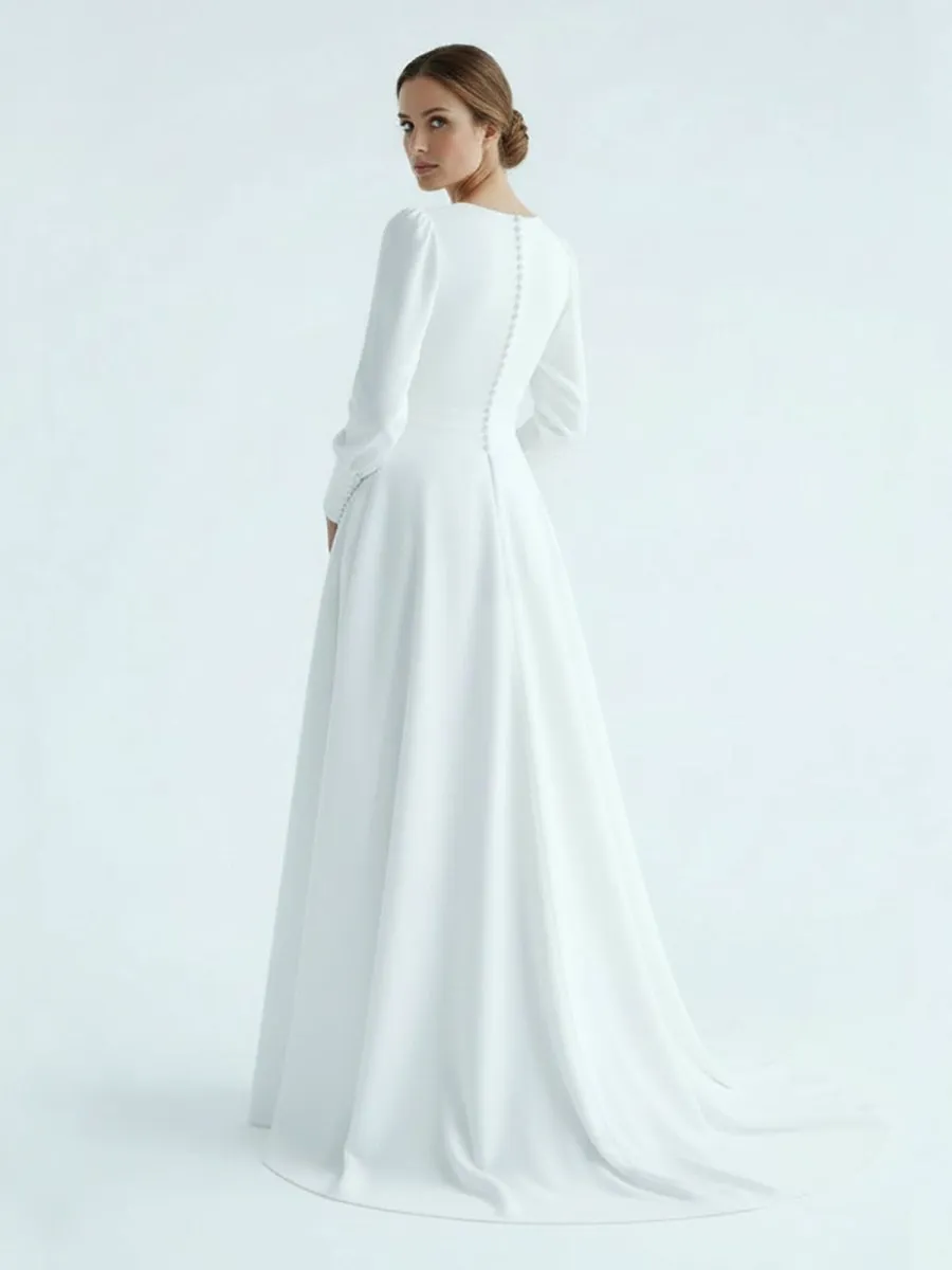 Modest A Line Long Sleeves Wedding Dress Vintage Gown sold by KissProm product image thumbnail 2