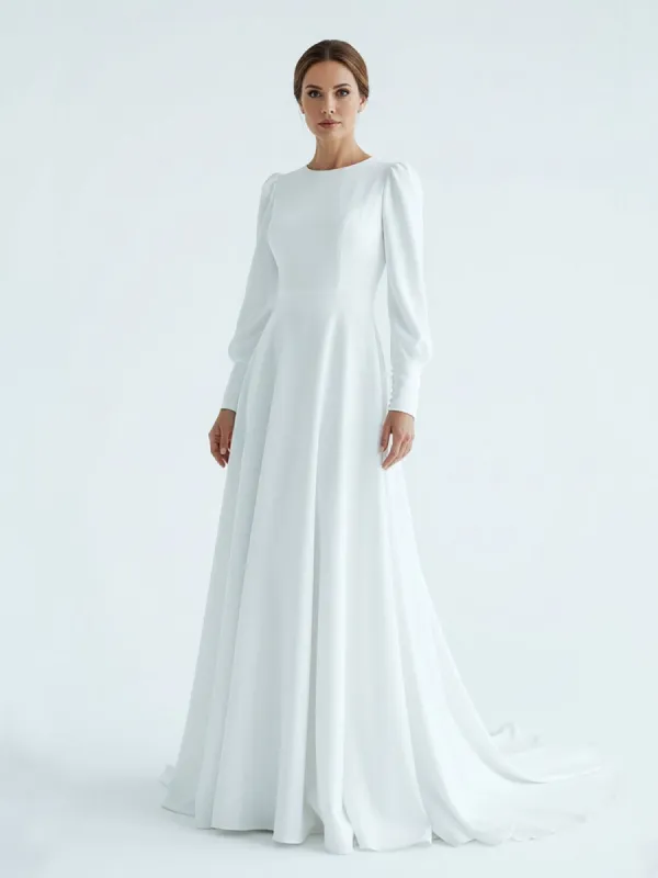 Modest A Line Long Sleeves Wedding Dress Vintage Gown made by KissProm
