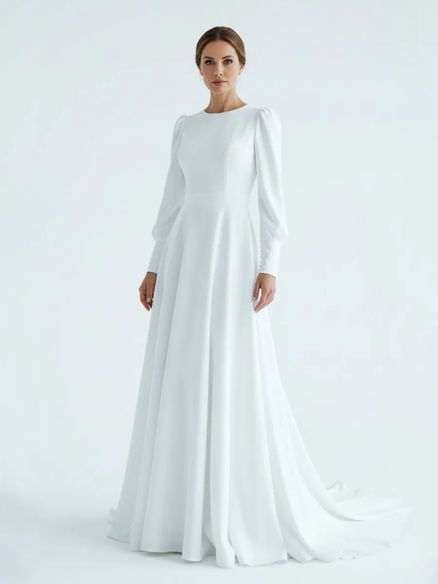 Modest A Line Long Sleeves Wedding Dress Vintage Gown sold by KissProm