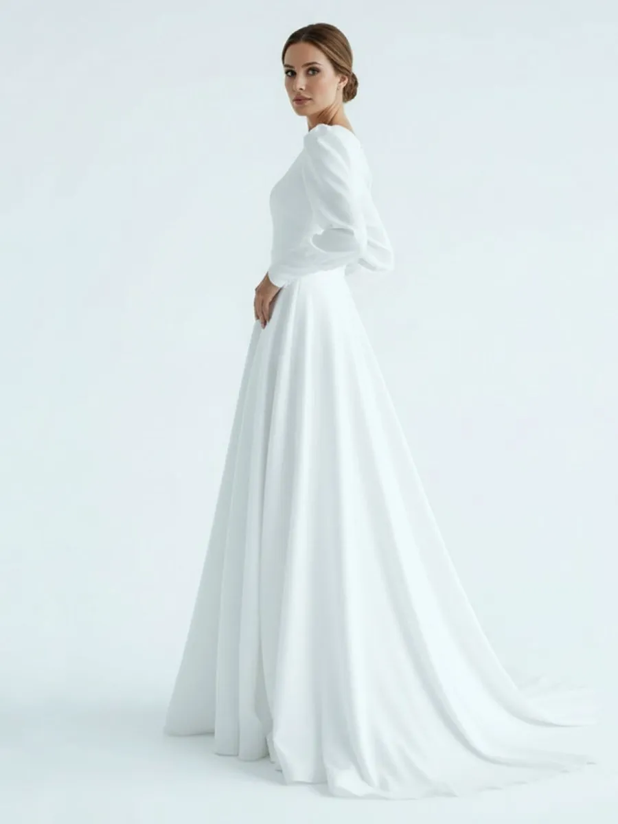 Modest A Line Long Sleeves Wedding Dress Vintage Gown sold by KissProm product image thumbnail 4