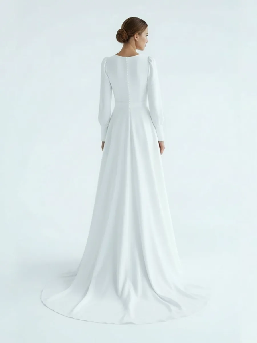 Modest A Line Long Sleeves Wedding Dress Vintage Gown sold by KissProm product image thumbnail 3