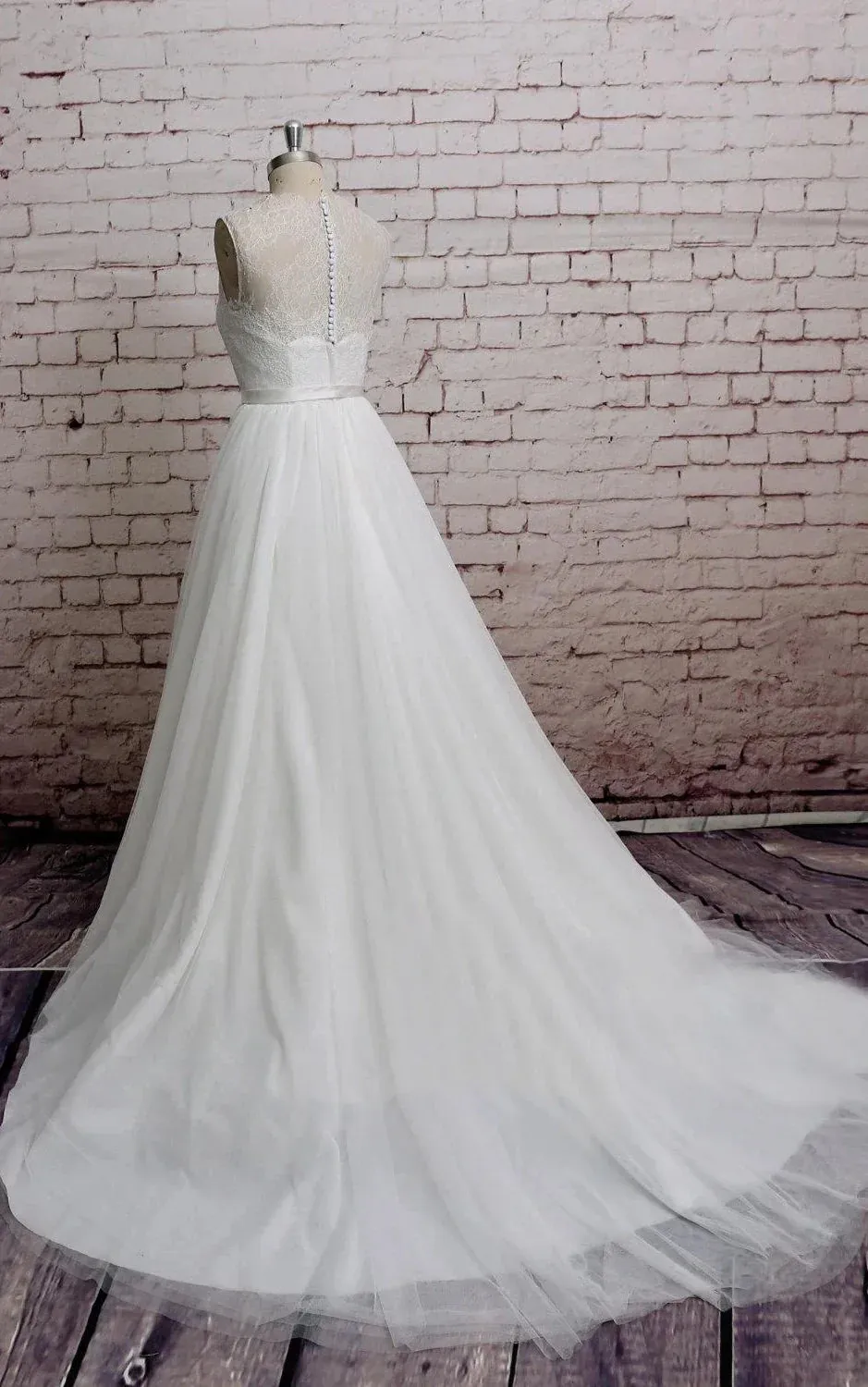 Princess Sleeveless A-Line Tulle Long Wedding Dress With Sash sold by KissProm product image thumbnail 3