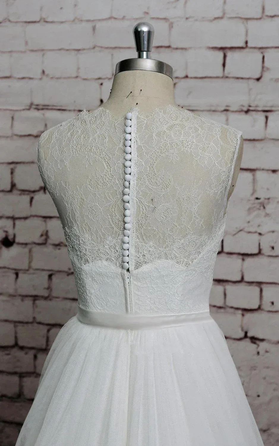 Princess Sleeveless A-Line Tulle Long Wedding Dress With Sash sold by KissProm product image thumbnail 4