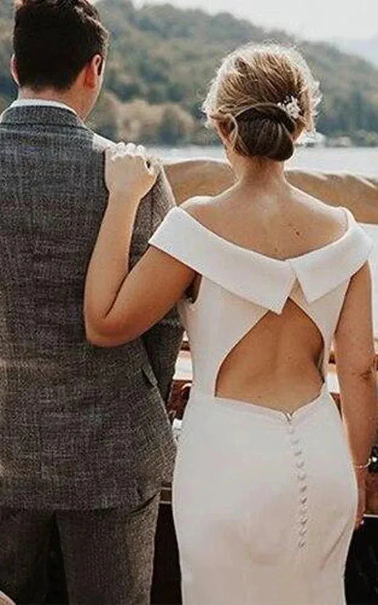 Elegant Chiffon Off-the-shoulder Keyhole Back Bridal Gown with Court Train sold by KissProm product image thumbnail 4