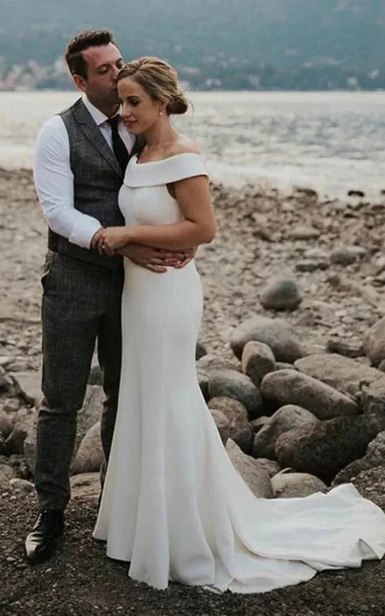 Elegant Chiffon Off-the-shoulder Keyhole Back Bridal Gown with Court Train sold by KissProm product image thumbnail 2