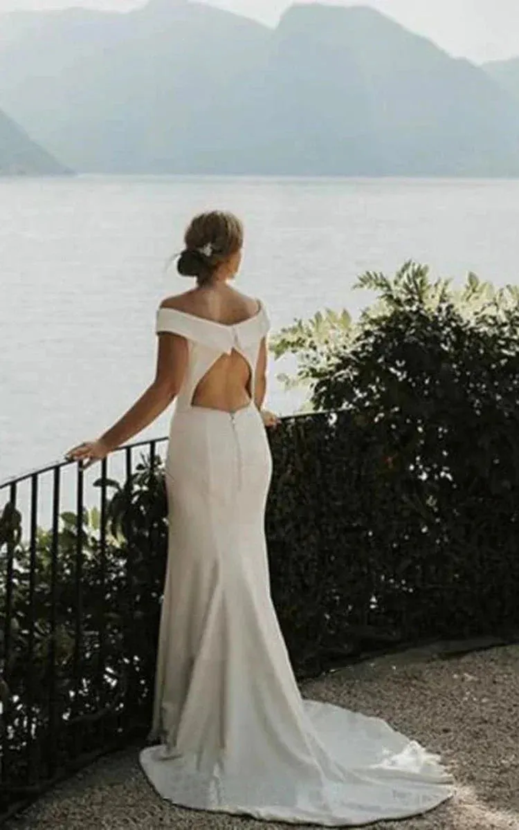 Elegant Chiffon Off-the-shoulder Keyhole Back Bridal Gown with Court Train sold by KissProm product image thumbnail 3