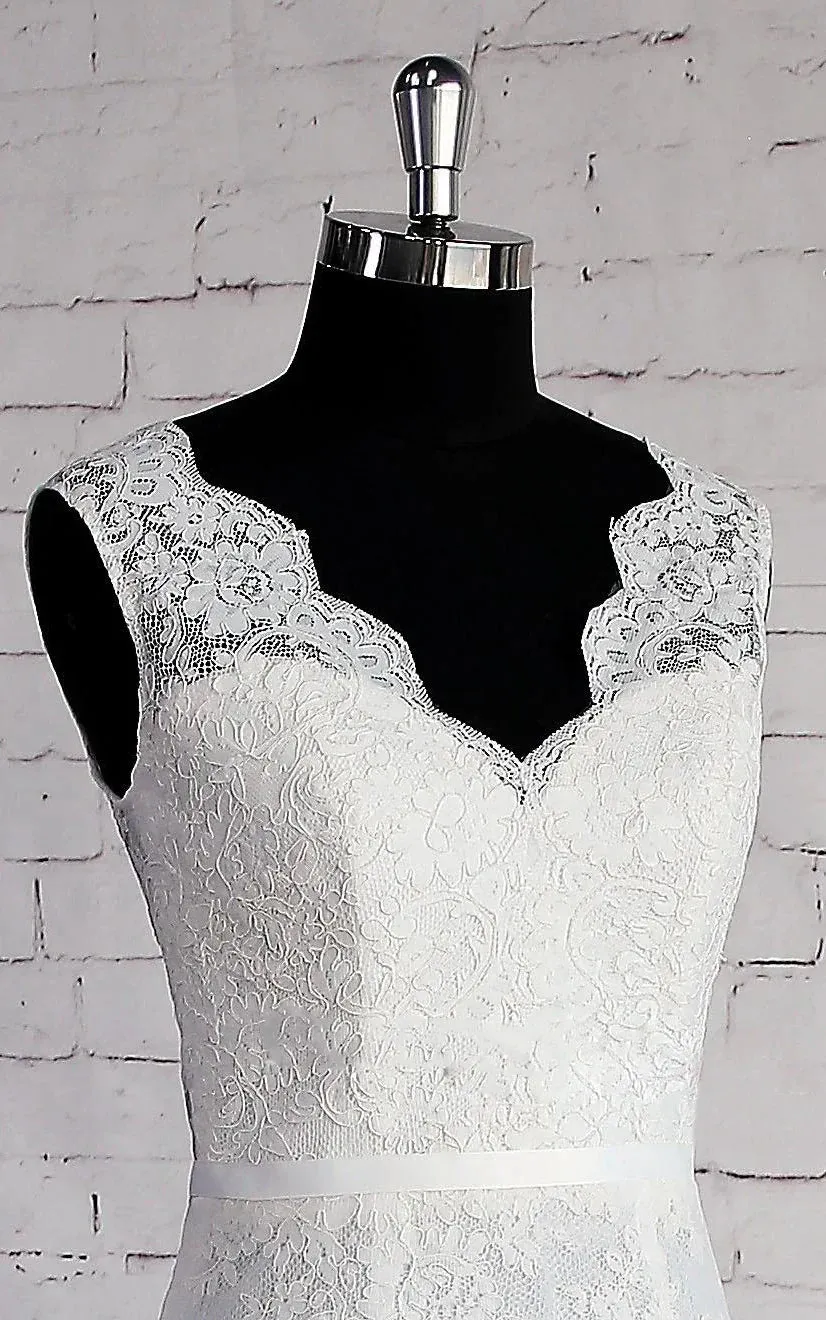 V-Neck Sleeveless Lace Appliques A-Line Sweep Train Zipper Wedding Dress sold by KissProm product image thumbnail 2