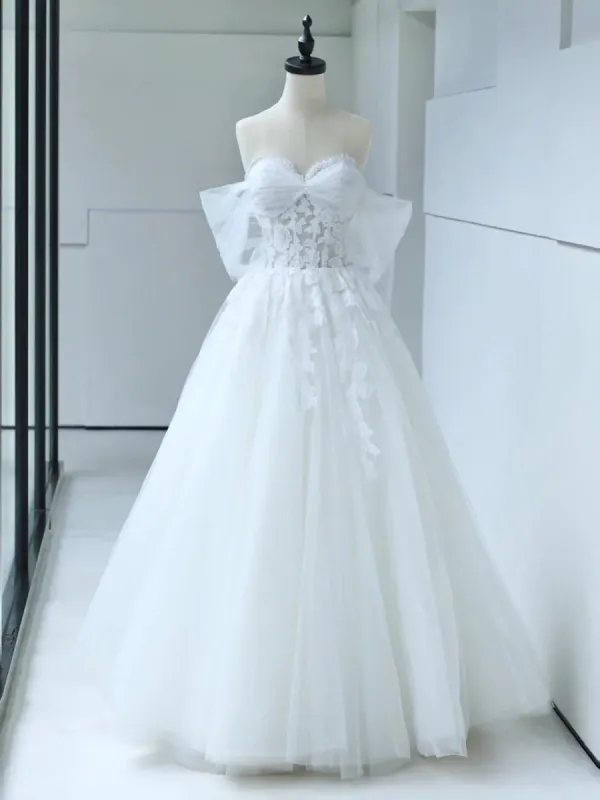 Off the Shoulder White Lace Appliques Sleeveless Lace-Up Wedding Dresses made by KissProm