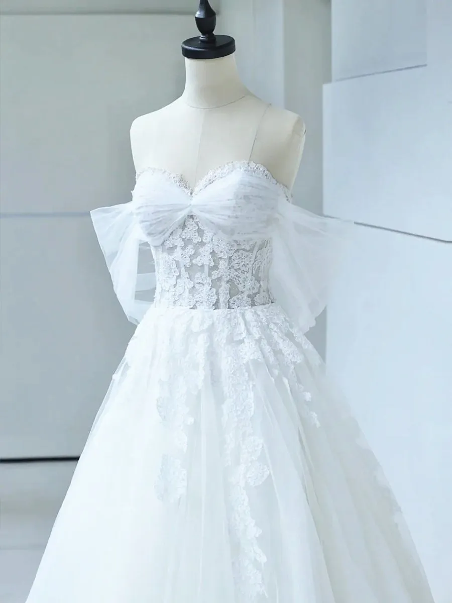 Off the Shoulder White Lace Appliques Sleeveless Lace-Up Wedding Dresses sold by KissProm product image thumbnail 2