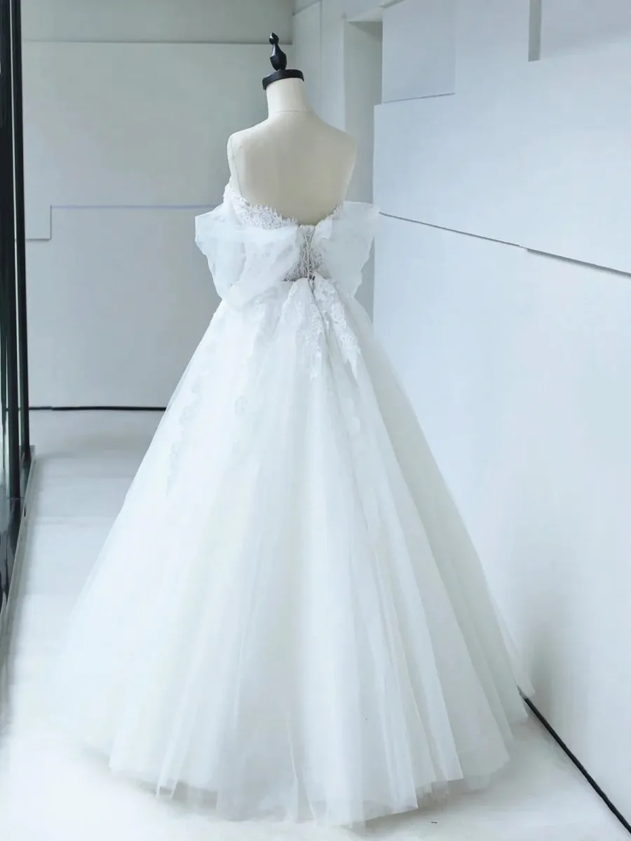Off the Shoulder White Lace Appliques Sleeveless Lace-Up Wedding Dresses sold by KissProm product image thumbnail 3