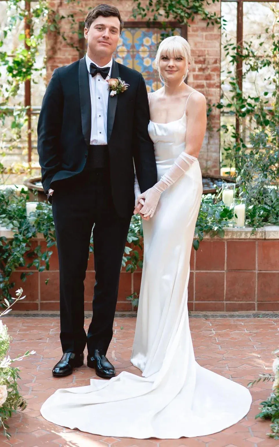 Modern Mermaid Spaghetti Charmeuse Wedding Dress With Chapel Train And Tied Back sold by KissProm