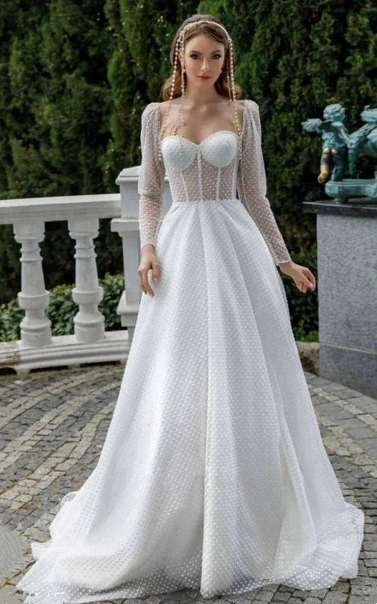 Vintage A-Line Sweetheart Tulle Wedding Dress with Sweep Train sold by KissProm