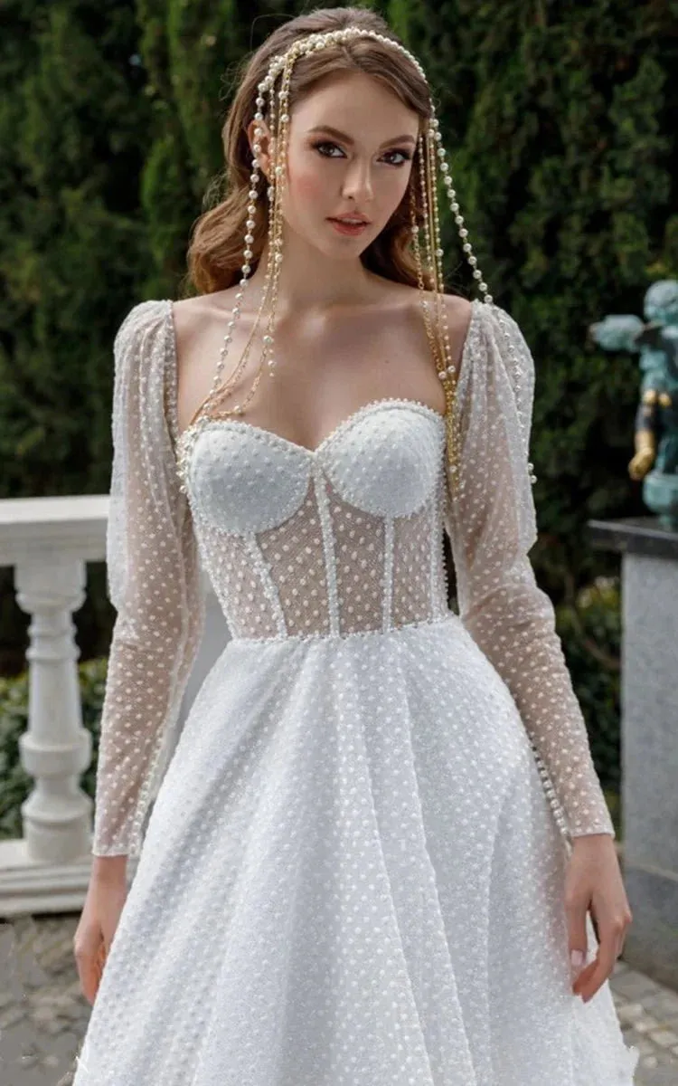 Vintage A-Line Sweetheart Tulle Wedding Dress with Sweep Train sold by KissProm product image thumbnail 3