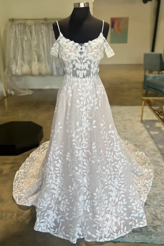 Ivory Cold-Shoulder Appliques A-Line Wedding Dress made by KissProm