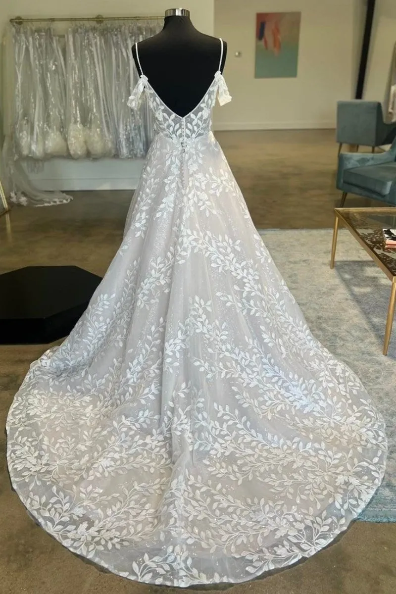 Ivory Cold-Shoulder Appliques A-Line Wedding Dress sold by KissProm product image thumbnail 2