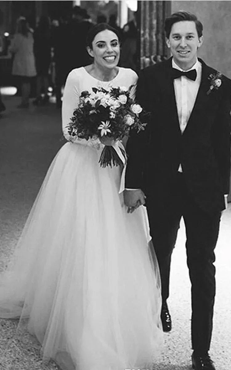 Elegant Long Sleeve Fitted Modest Jersey And Tulle Wedding Dress sold by KissProm product image thumbnail 2
