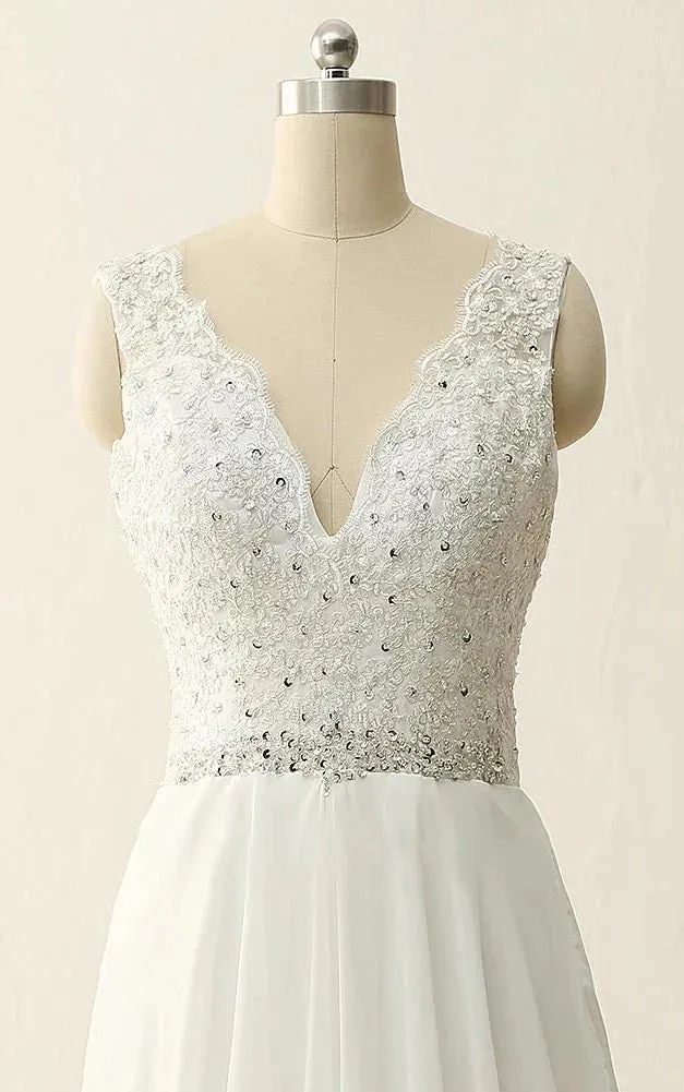 Maxi V-Neck Beading Chiffon Lace Satin Dress sold by KissProm product image thumbnail 5