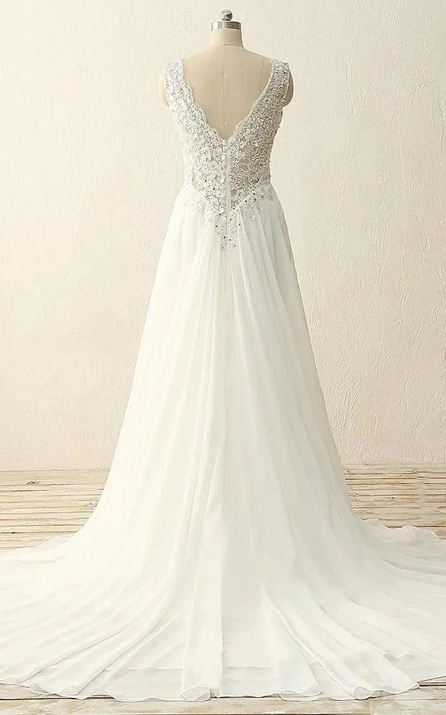 Maxi V-Neck Beading Chiffon Lace Satin Dress sold by KissProm product image thumbnail 2