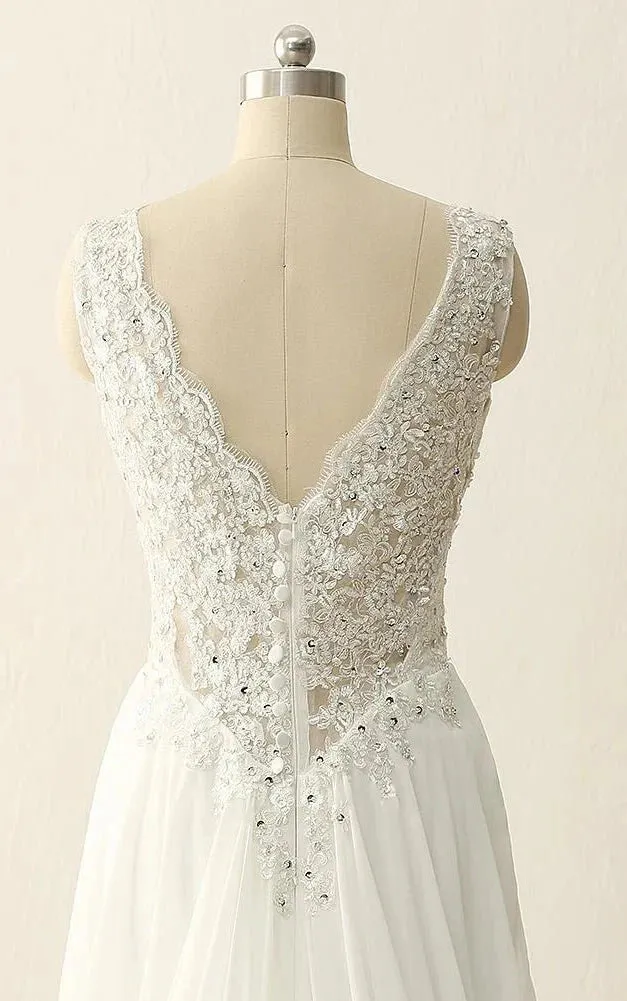 Maxi V-Neck Beading Chiffon Lace Satin Dress sold by KissProm product image thumbnail 3
