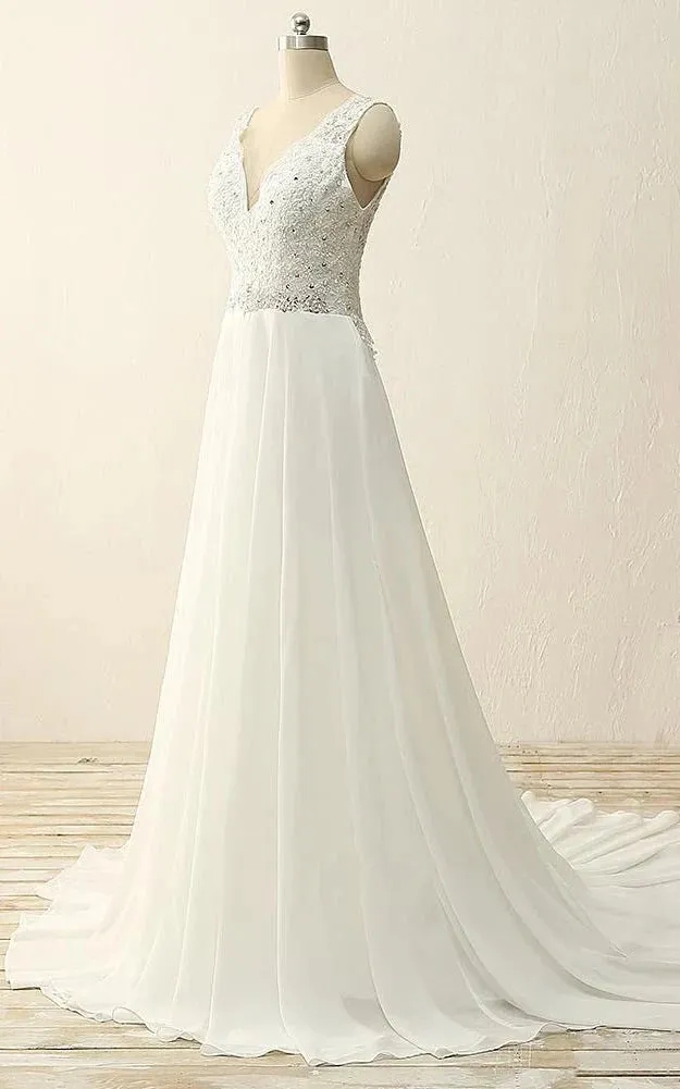 Maxi V-Neck Beading Chiffon Lace Satin Dress sold by KissProm product image thumbnail 4