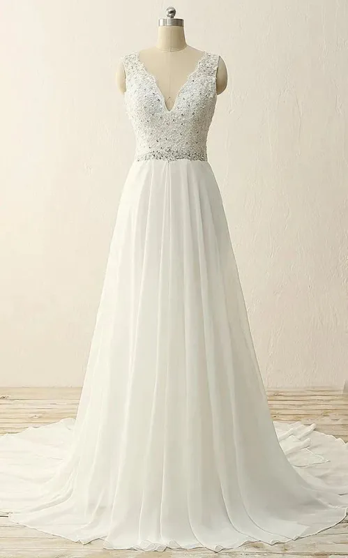 Maxi V-Neck Beading Chiffon Lace Satin Dress made by KissProm