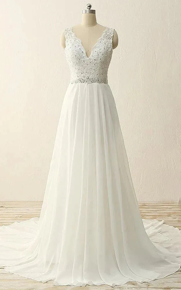 Maxi V-Neck Beading Chiffon Lace Satin Dress sold by KissProm