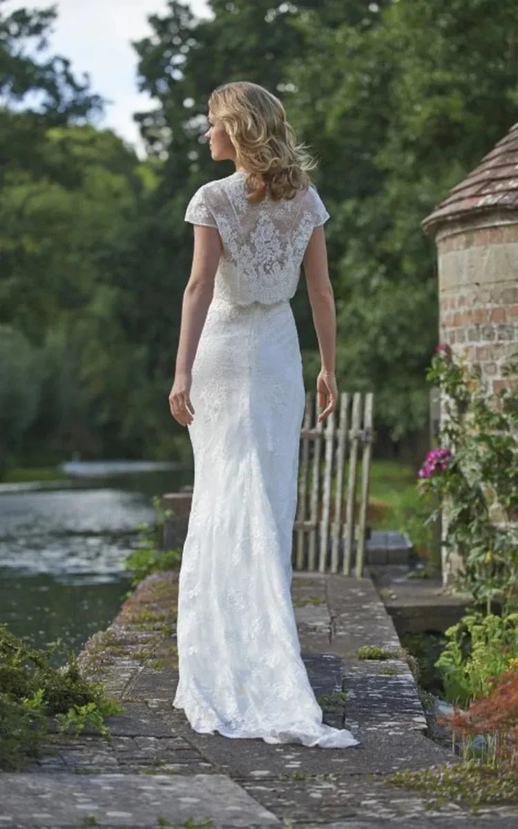 Floor-Length Square Cap-Sleeve Appliqued Lace Wedding Dress sold by KissProm product image thumbnail 2
