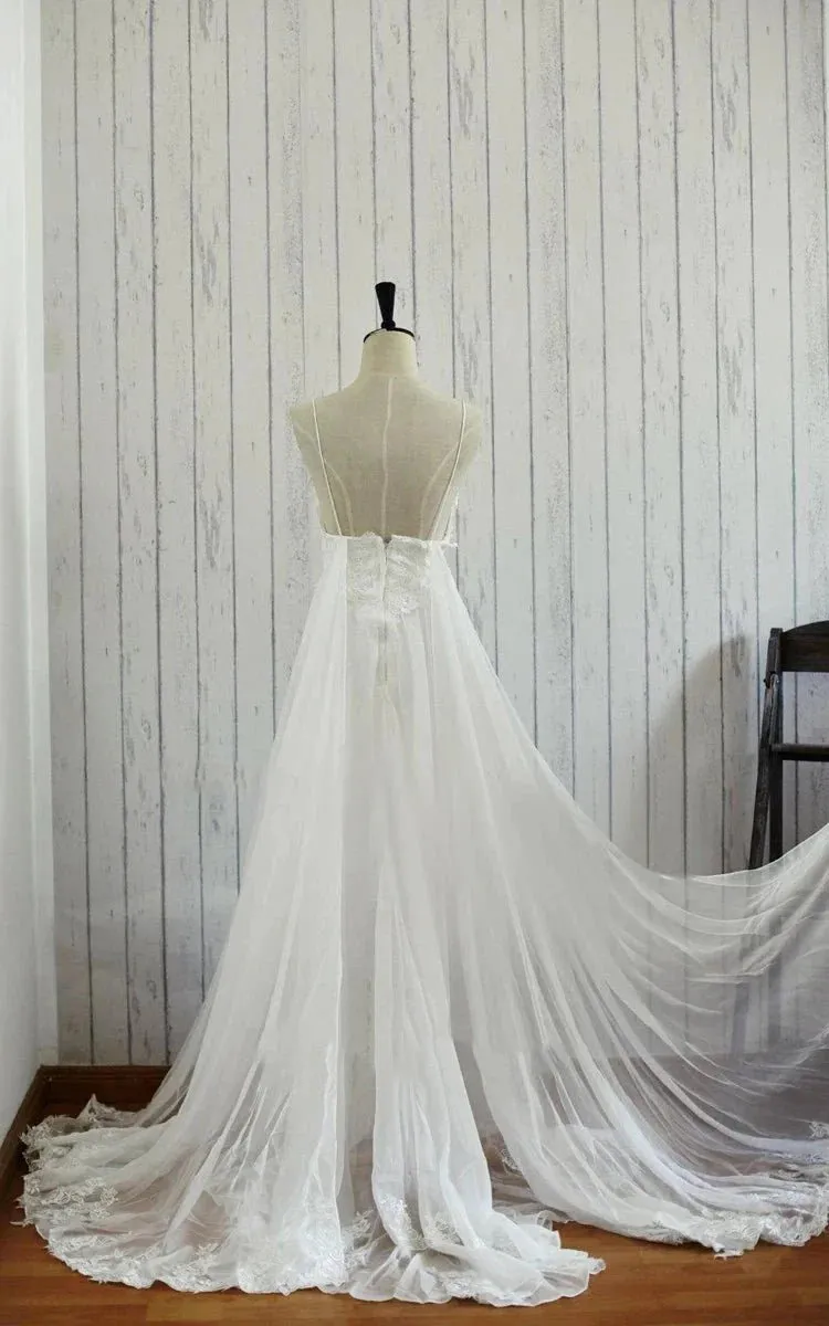 A-Line Backless Chiffon Lace Satin Wedding Dress sold by KissProm product image thumbnail 2