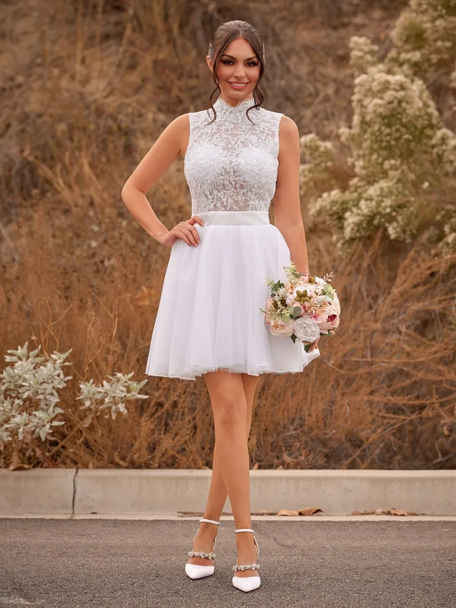 Mini Knee-Length Tulle Lace Dress With Beading Keyhole Back sold by KissProm