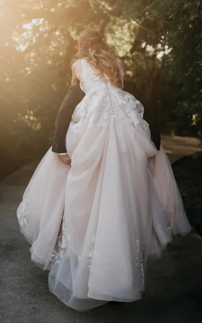Adorable A-Line Lace Wedding Dress With Appliques And Illusion Deep-V Back sold by KissProm product image thumbnail 4