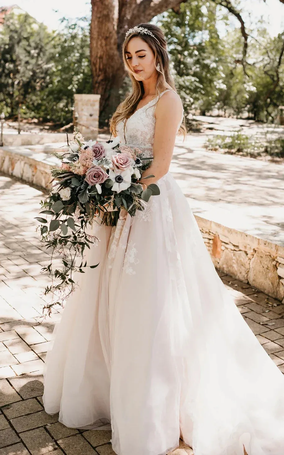 Adorable A-Line Lace Wedding Dress With Appliques And Illusion Deep-V Back sold by KissProm product image thumbnail 3