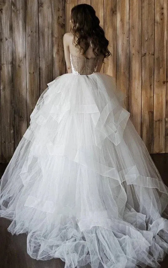 Detachable Floral Princess A-Line Boho Lace Wedding Dress Elegant Chic Sweetheart Court Train Ball Gown sold by KissProm product image thumbnail 3