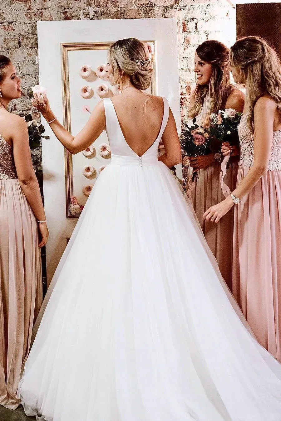 Sleeveless Deep V-back Ethereal Ballgown With Bow And Tulle Wedding Dress sold by KissProm product image thumbnail 3