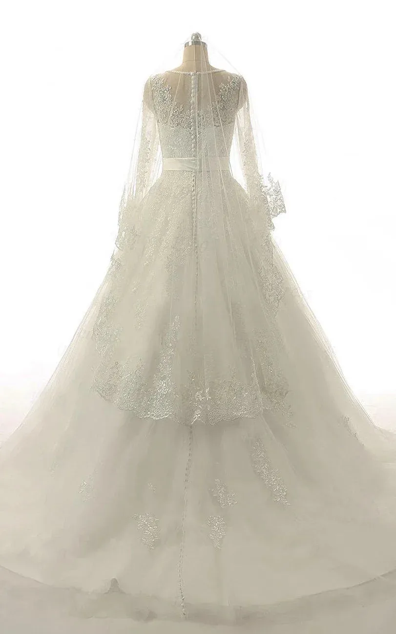 A-Line Long Sleeve Tulle Lace Weddig Dress sold by KissProm product image thumbnail 2
