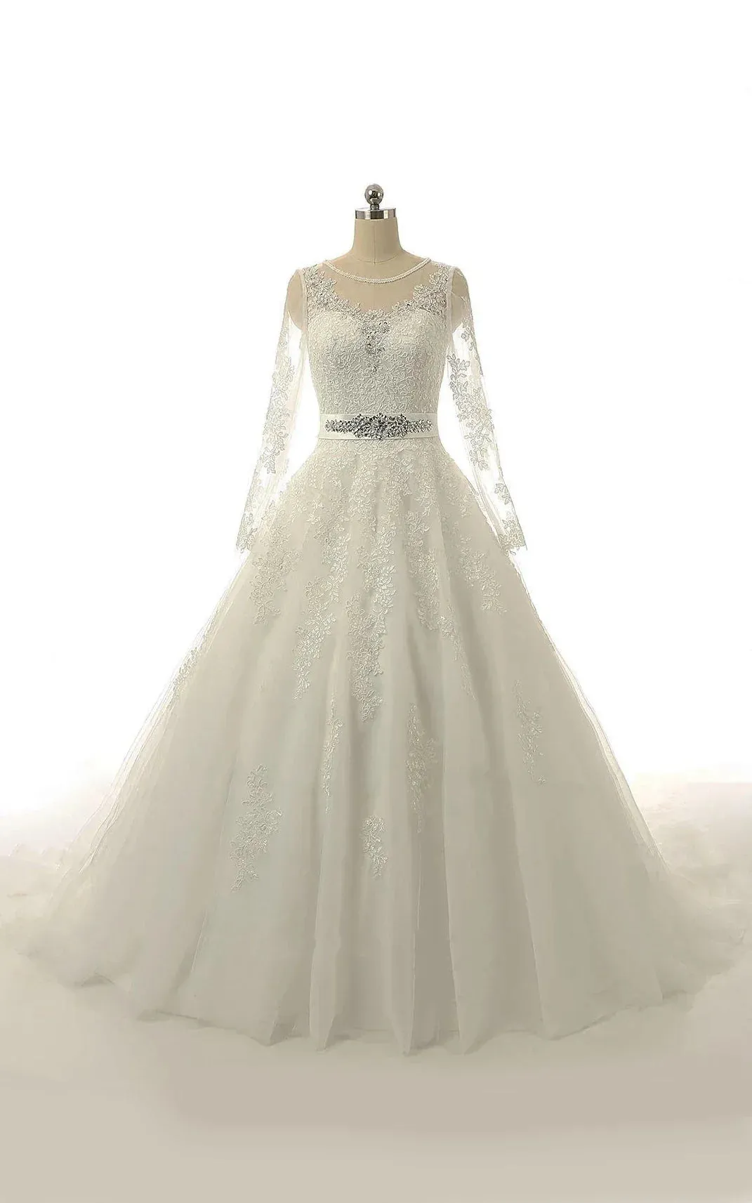 A-Line Long Sleeve Tulle Lace Weddig Dress sold by KissProm
