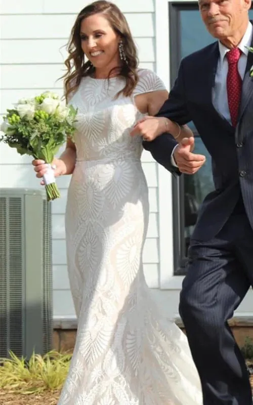 Bohemian Mermaid Bateau Neck Floor-length Lace Wedding Dress made by KissProm