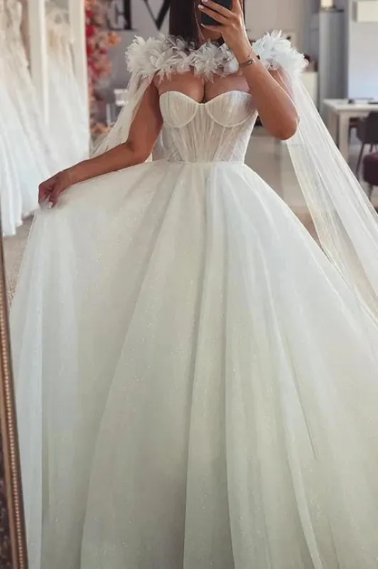 Tulle A-Line Empire Glitter  With Detachable Bolero Wedding Dress made by KissProm